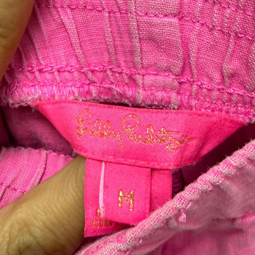 Lilly Pulitzer Pink 100% Linen Pull On Shorts Womens Medium Hot Pink - Picture 6 of 9